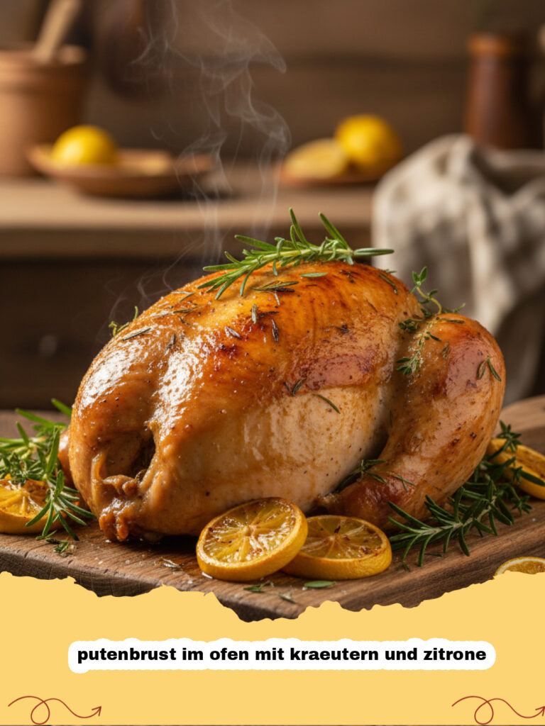 putenbrust im ofen mit kraeutern und zitrone - Saftige Putenbrust im Ofen mit Zitronenscheiben und frischen Kräutern