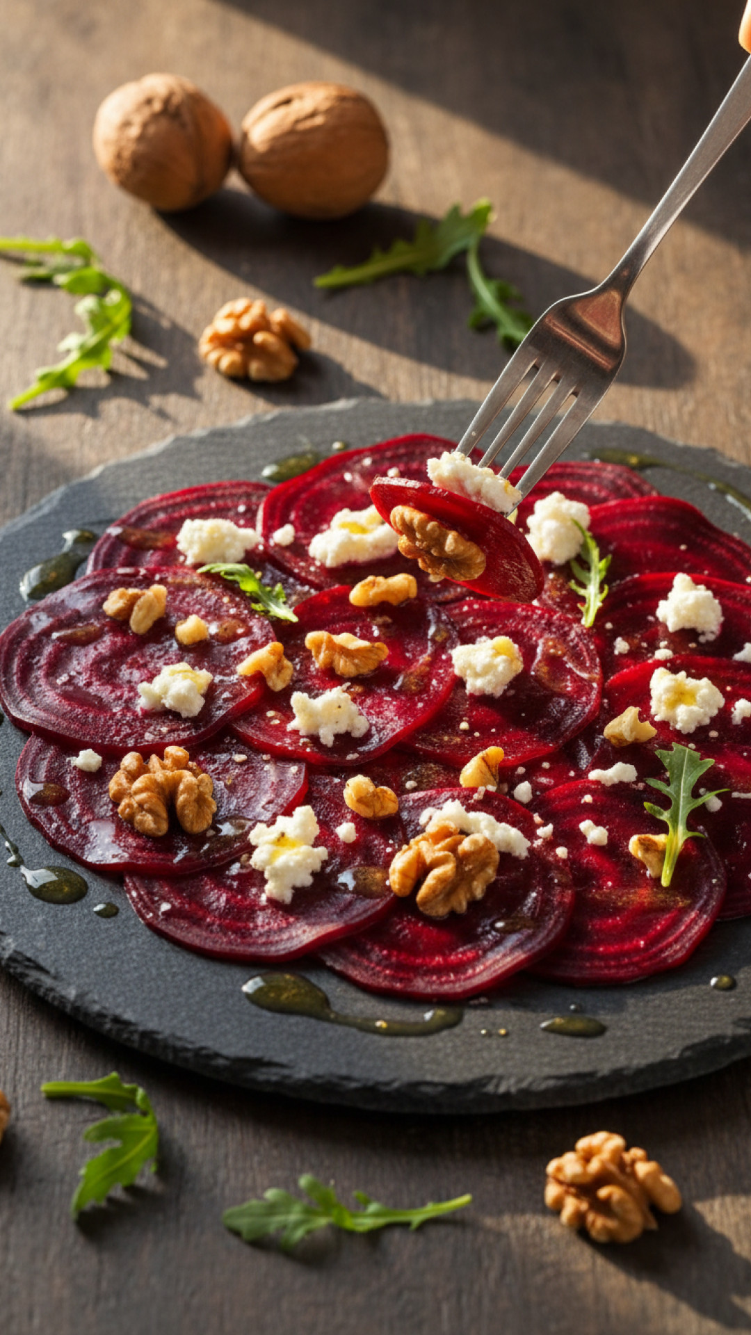 Rote Bete Carpaccio mit Walnüssen & Ziegenkäse Preparation