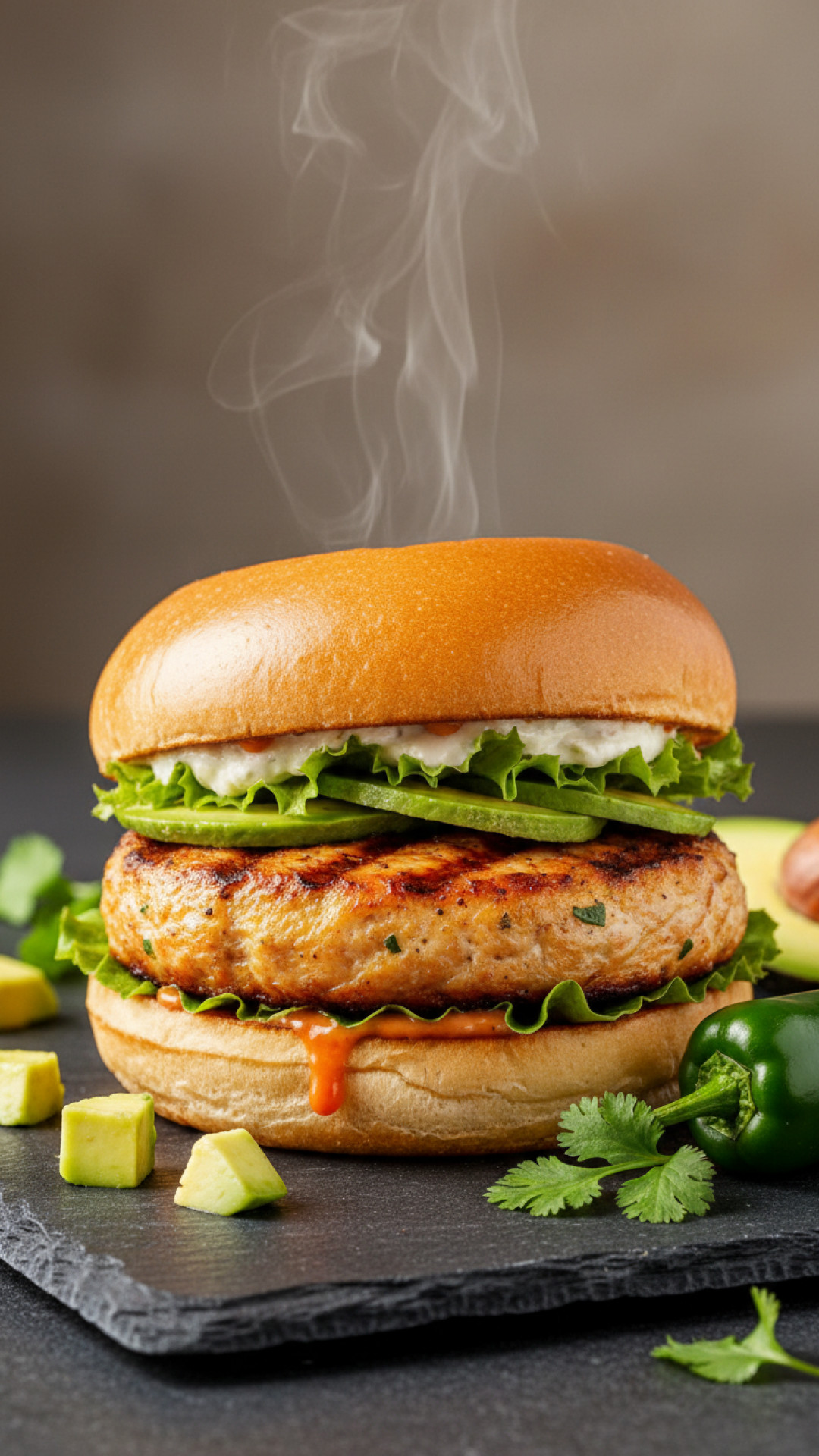 Saftiger Halal Hähnchen Burger mit Avocado Preparation