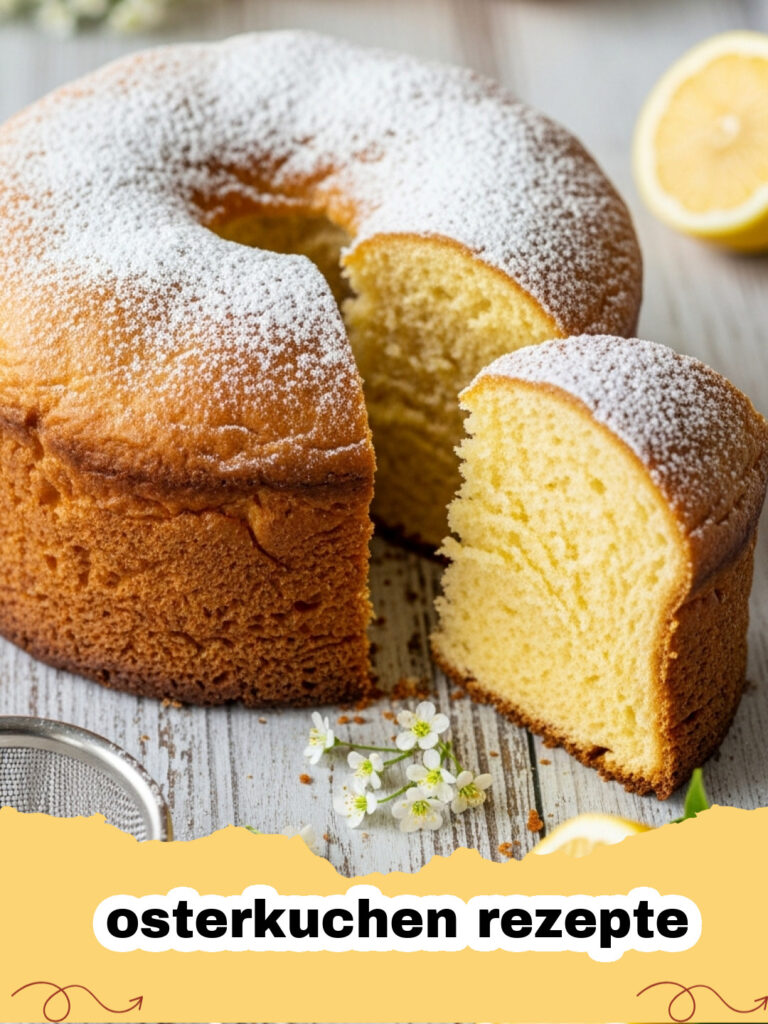 osterkuchen rezepte - Ein frisch gebackener, mit Puderzucker bestäubter Quark-Osterkuchen, dekoriert mit kleinen Ostereiern und Frühlingsblumen.