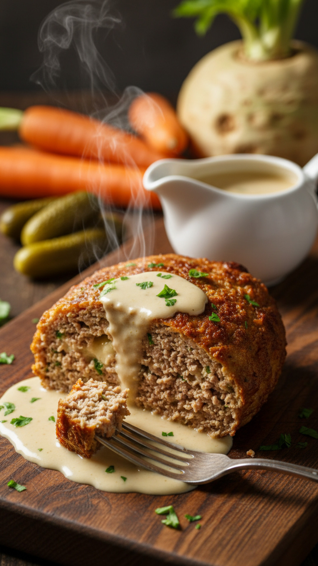 Saftiger Rinder Hackbraten Klassisch mit Rahmsosse Preparation