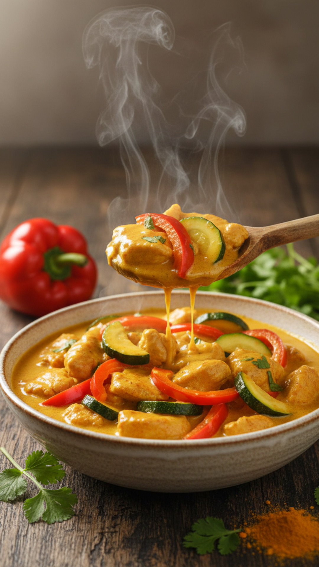 Saftiges Hähnchen Curry mit Kokosmilch und Gemüse Preparation