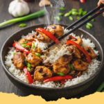 schnelles asiatisches haehnchen pfannengericht mit schwarzer bohnensauce - Asiatisches Hähnchen Pfannengericht mit schwarzer Bohnensauce und Reis