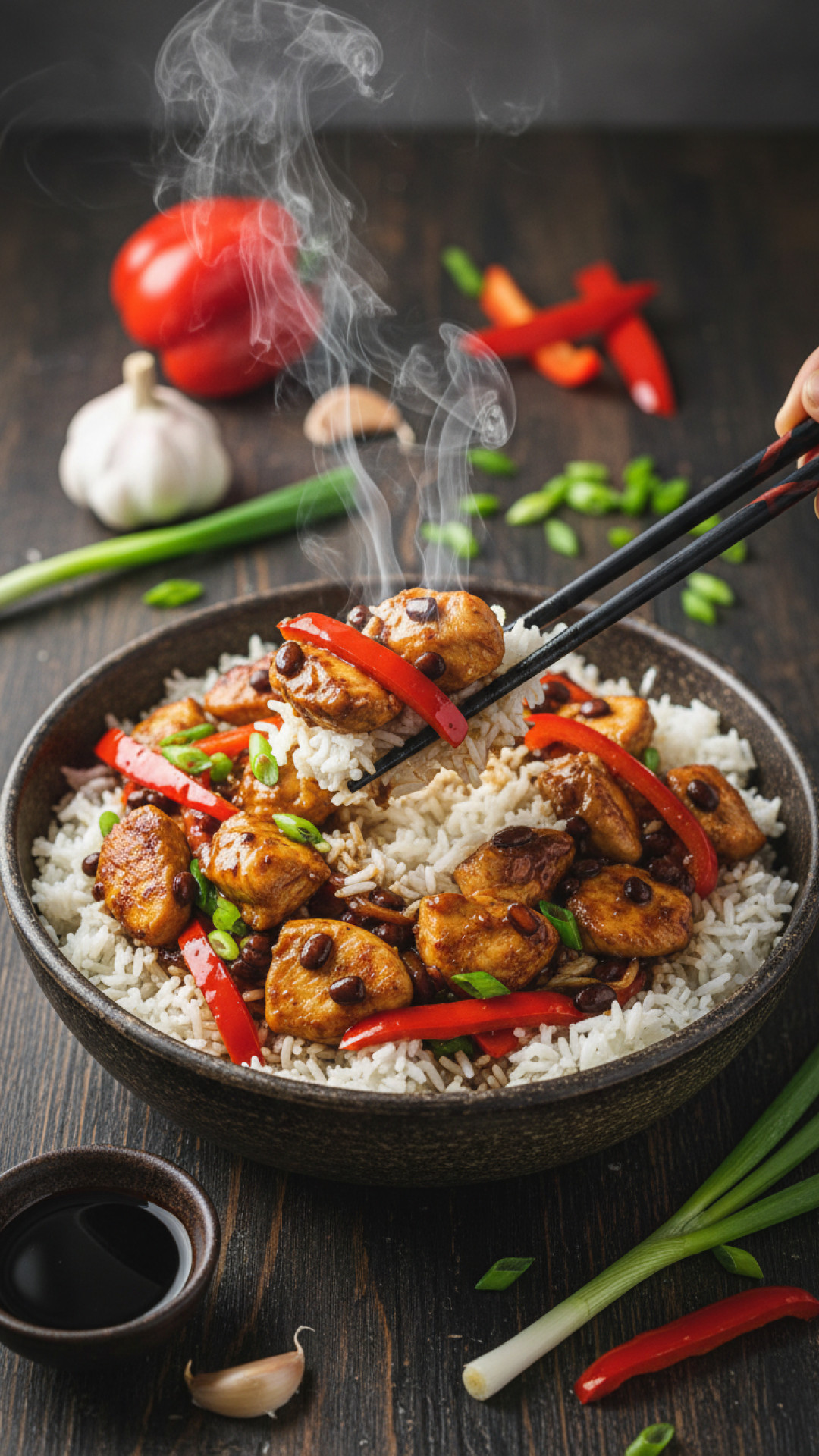 Schnelles Asiatisches Hähnchen Pfannengericht mit Schwarzer Bohnensauce Preparation