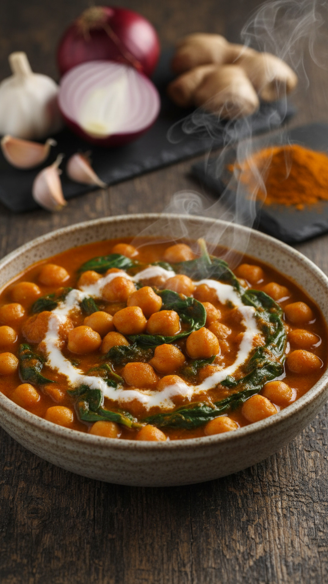 Schnelles Kichererbsen Spinat Curry (vegan) Preparation