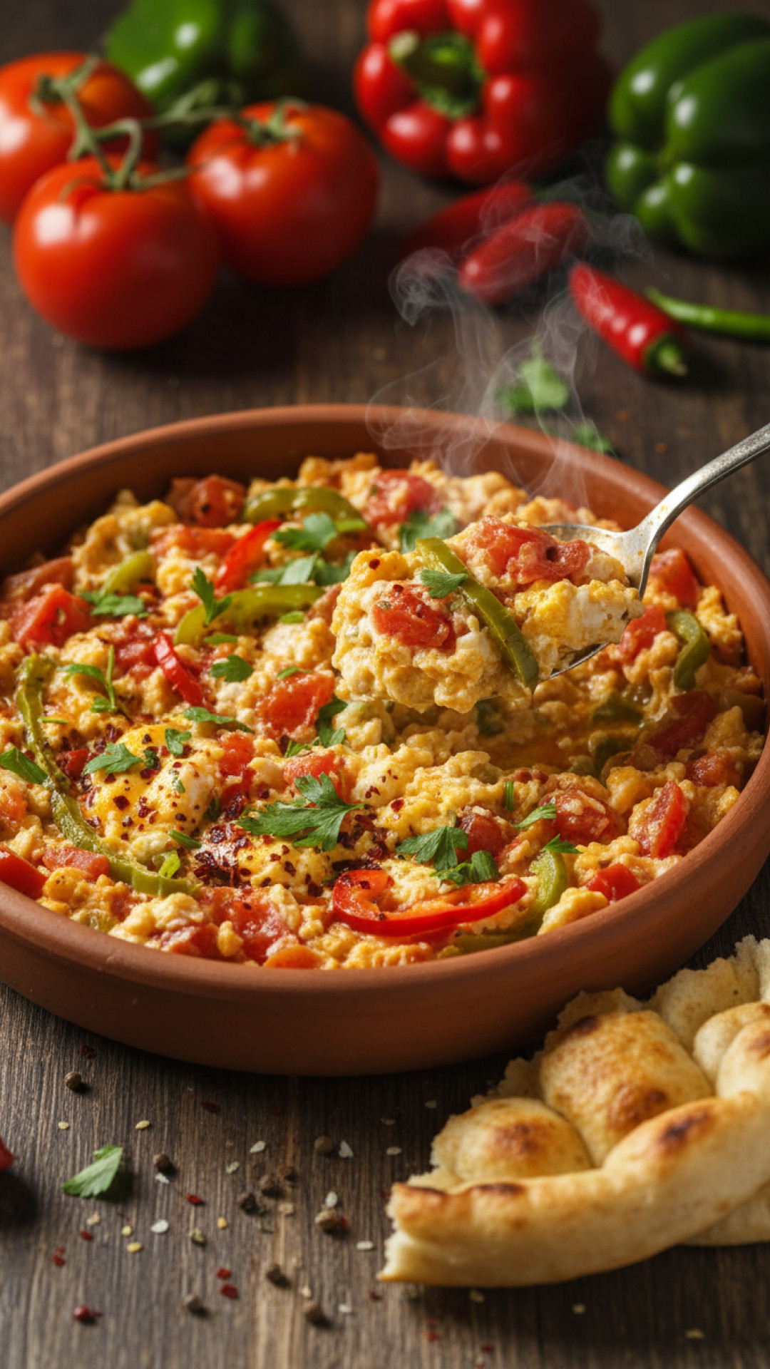 Schnelles Türkisches Menemen mit Paprika und Tomaten Preparation