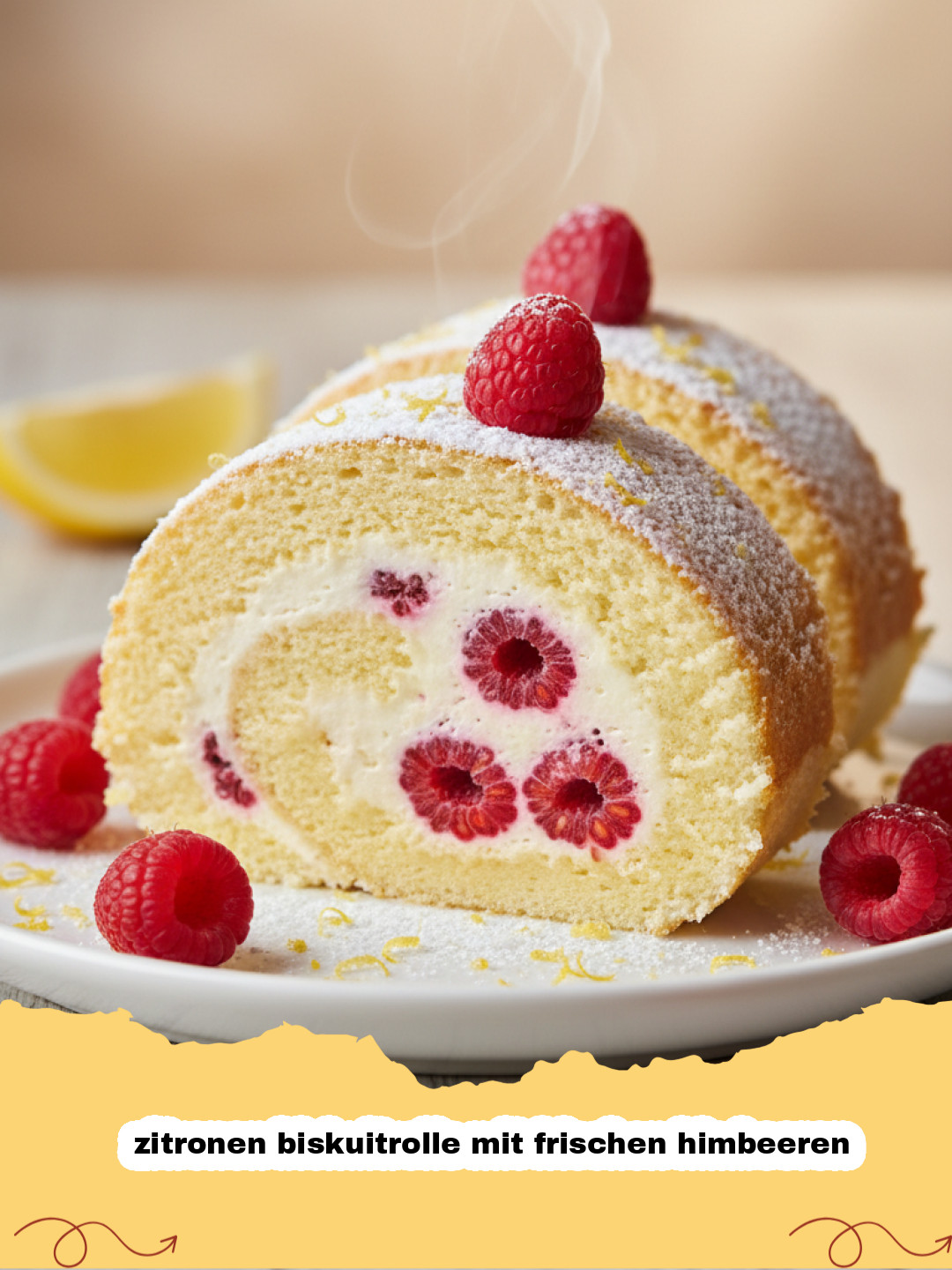 Die Ultimative Zitronen Biskuitrolle mit frischen Himbeeren: Sommerfrische pur!