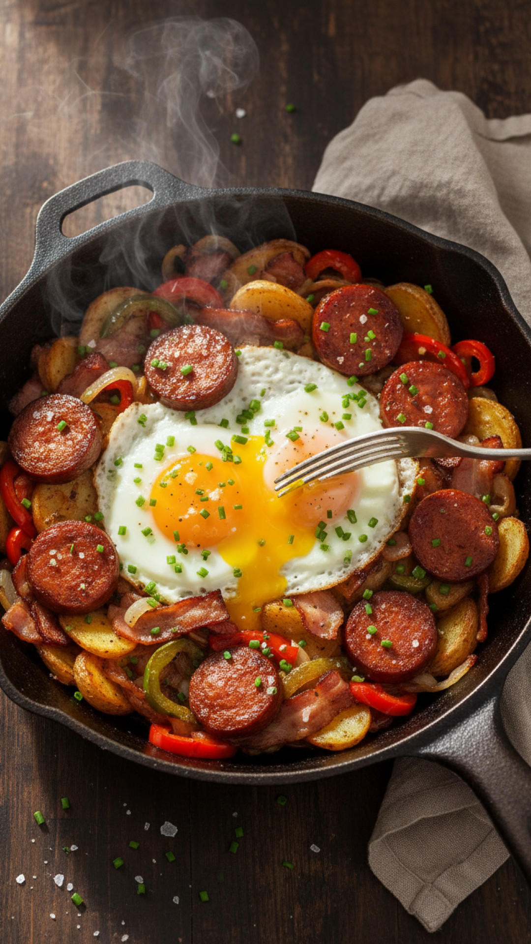 Südliche Bauernfrühstücks-Pfanne mit Chorizo und Paprika Preparation