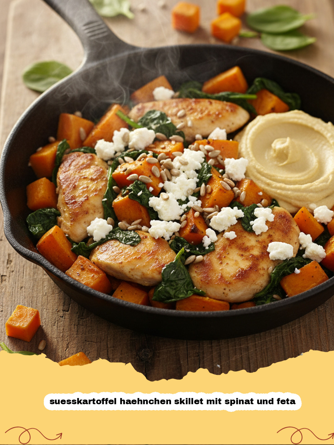 Das ultimative Blitzgericht: Süßkartoffel Hähnchen Skillet mit Spinat und Feta