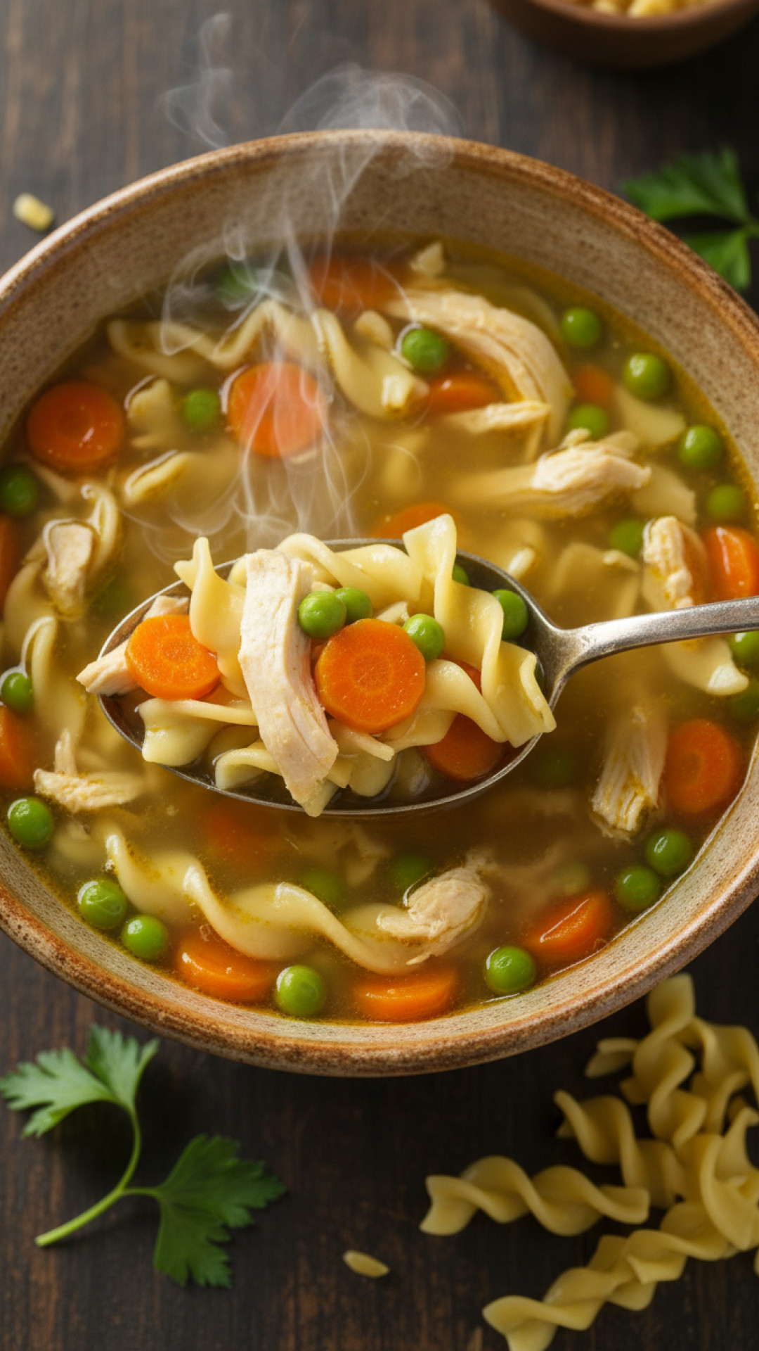Traditionelle Hühnernudelsuppe mit Gemüse Preparation