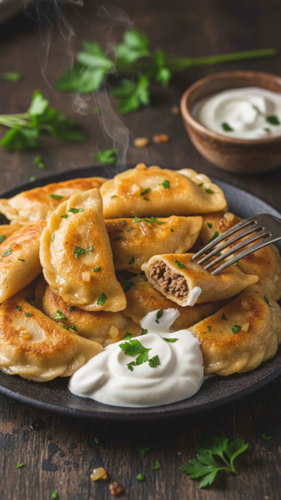 Traditionelle polnische pierogi z miesem teigtaschen mit rindfleischfuellung Preparation