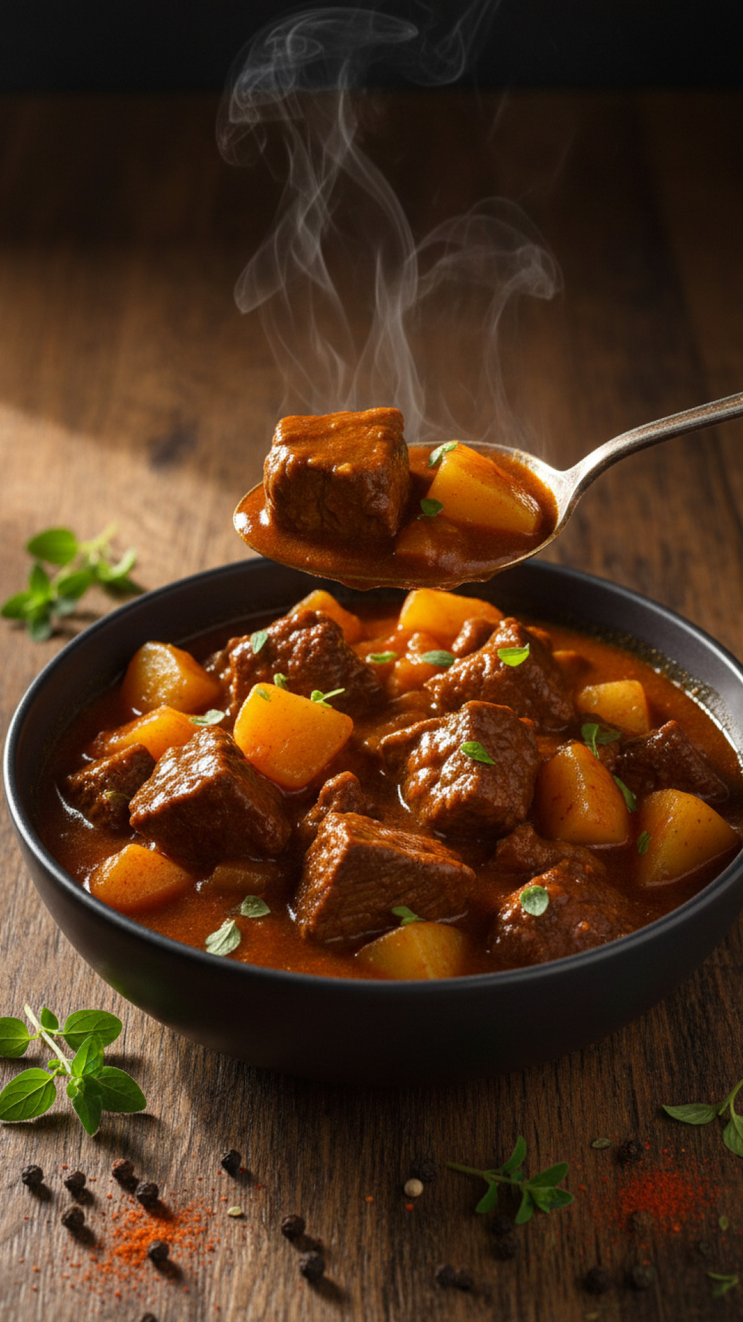 Traditionelles Rindergulasch mit Kartoffeln Preparation
