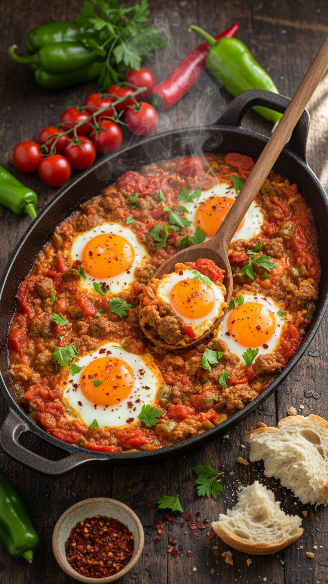 Türkische Menemen mit Lamm und Paprika Preparation
