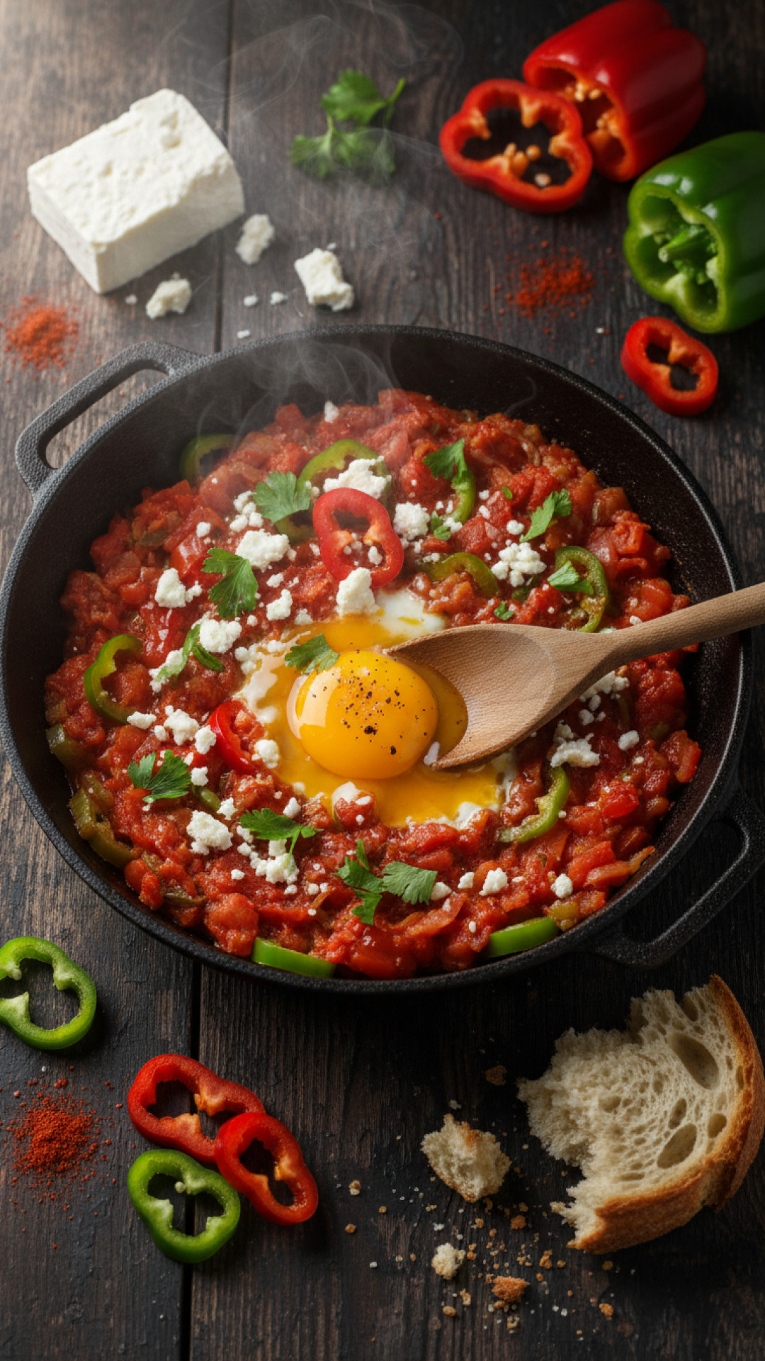 Türkisches Menemen mit Paprika und Feta Preparation