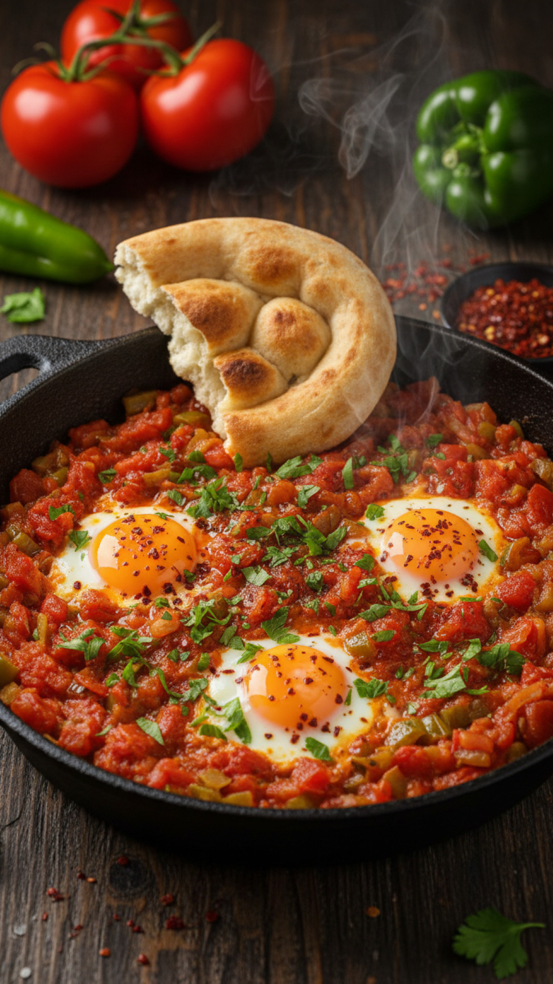 Türkisches Menemen mit Paprika und Tomaten Preparation