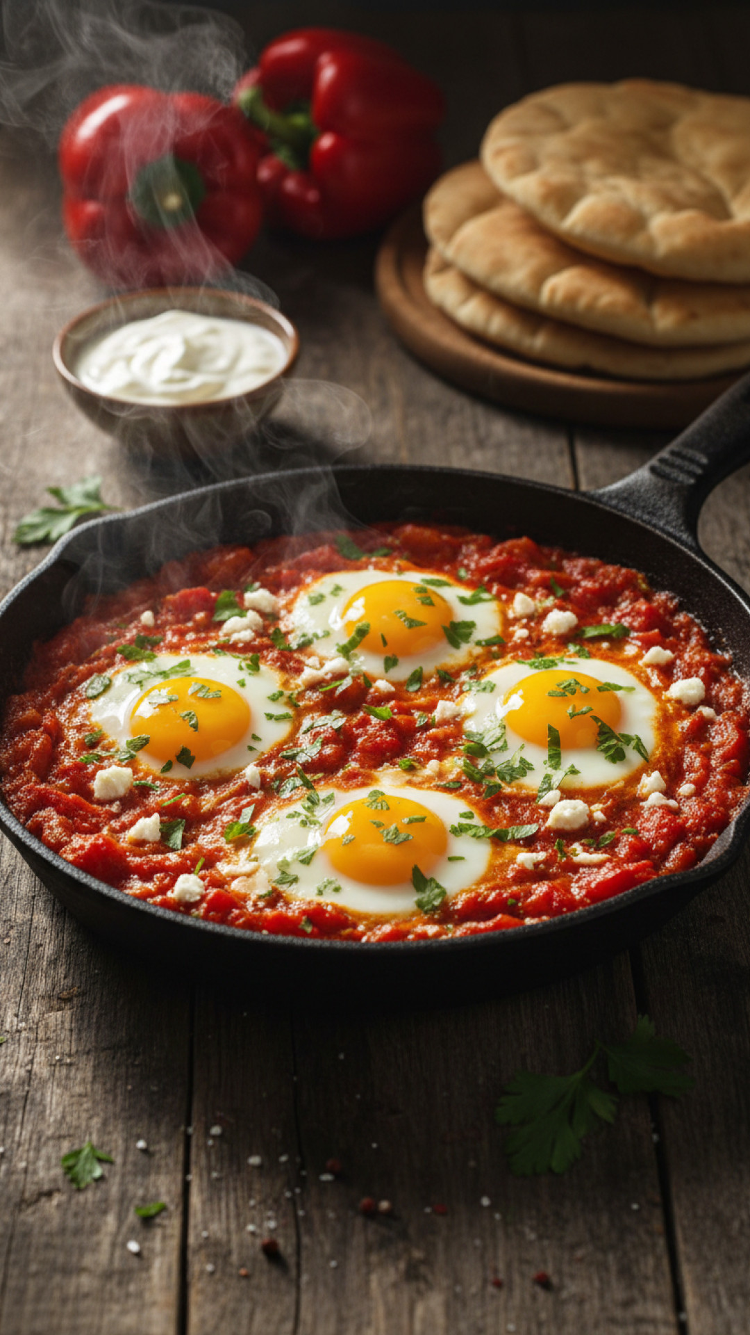 Türkisches Shakshuka mit Paprika und Feta Preparation