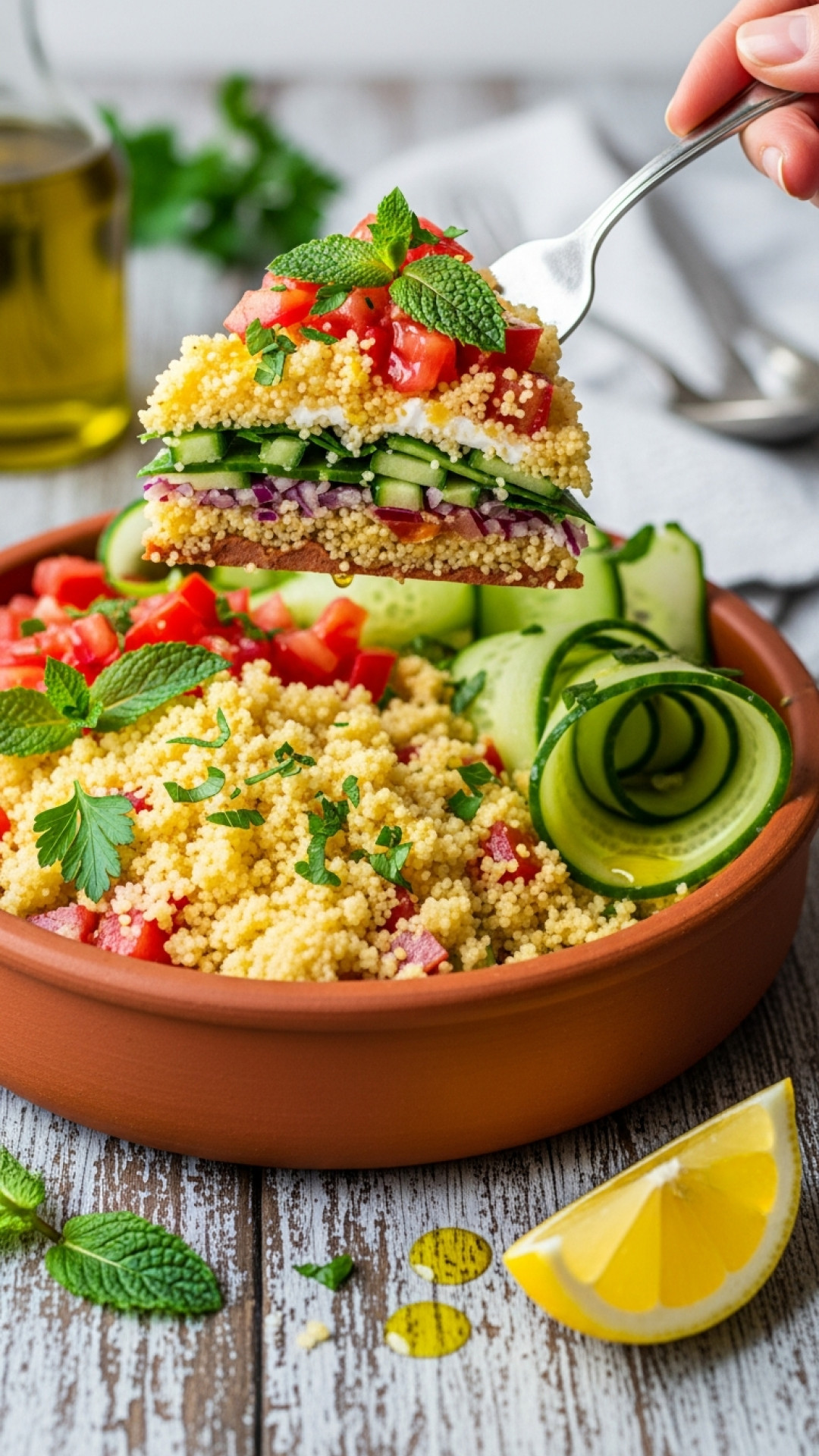 Ultimativer Mediterraner Couscous Salat mit Feta Preparation