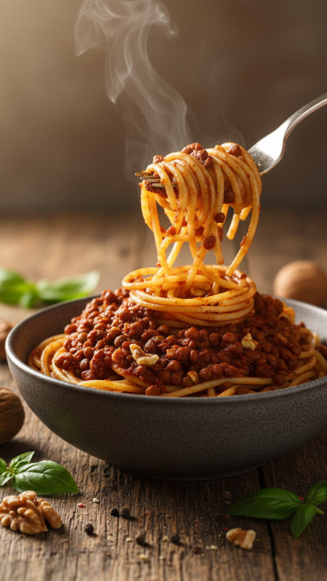 Vegane Bolognese aus Linsen und Walnüssen Preparation