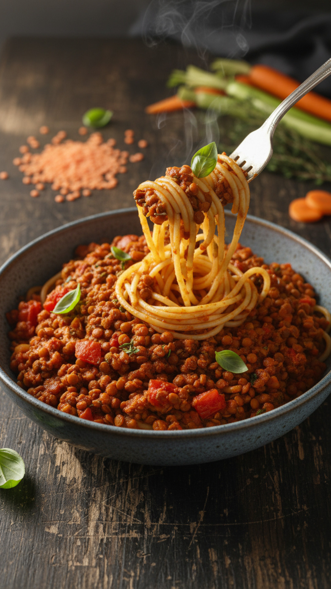 Vegane Bolognese aus Roten Linsen Preparation