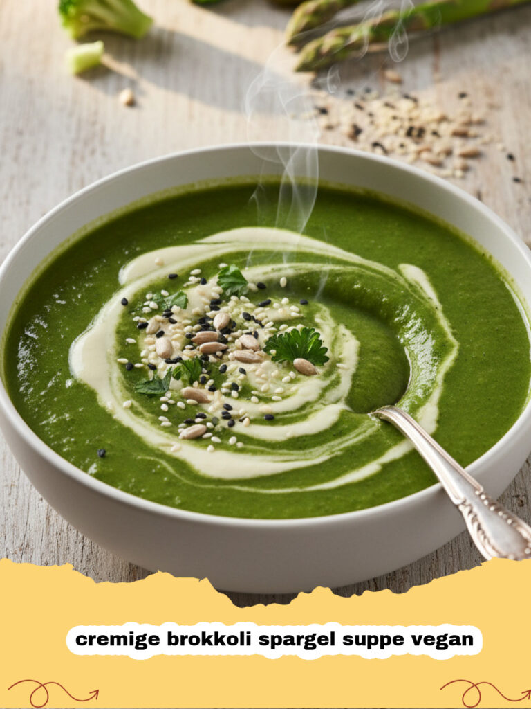 cremige brokkoli spargel suppe vegan - Schale mit cremiger Brokkoli Spargel Suppe (vegan), garniert mit frischen Kräutern