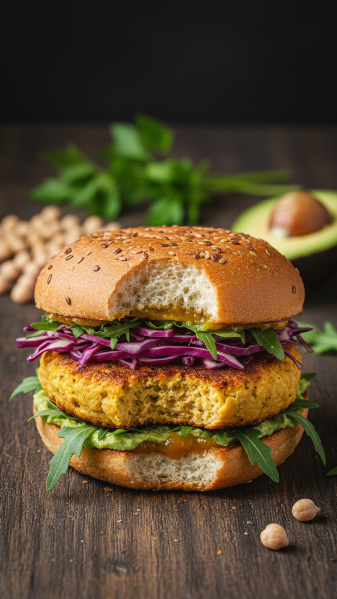 Vegane Kichererbsen Bratlinge im Burger Preparation