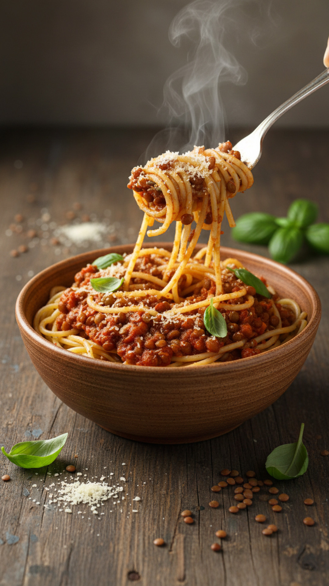 Vegane Linsen Bolognese mit Spaghetti Preparation