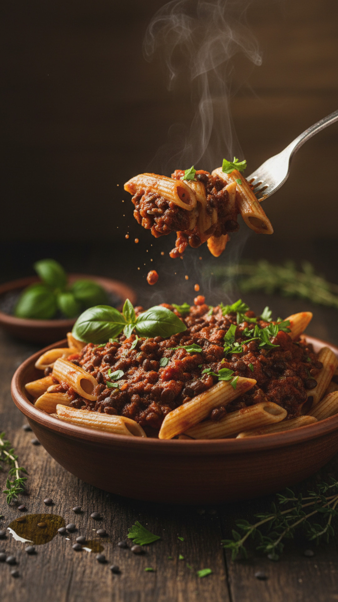 Vegane Linsen Bolognese mit Vollkornnudeln Preparation