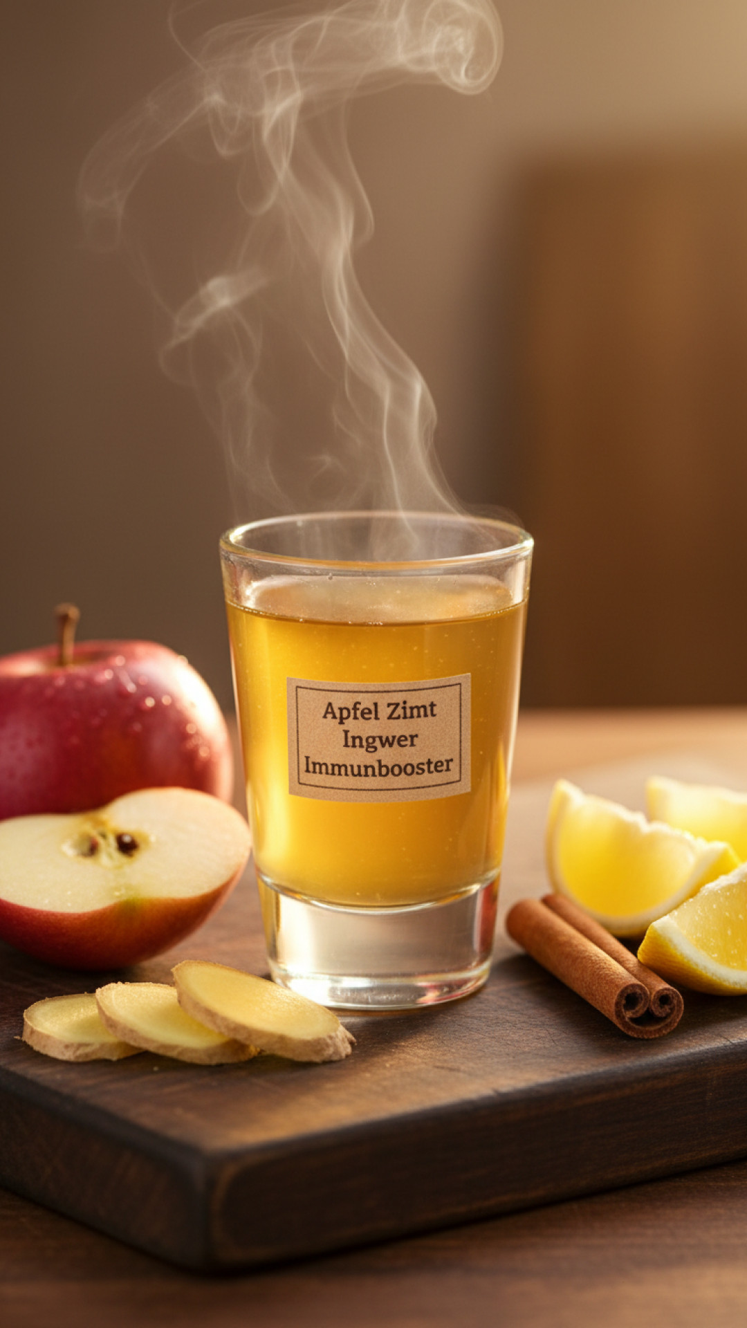 Warmer Apfel-Zimt-Ingwer Immun-Shot Preparation