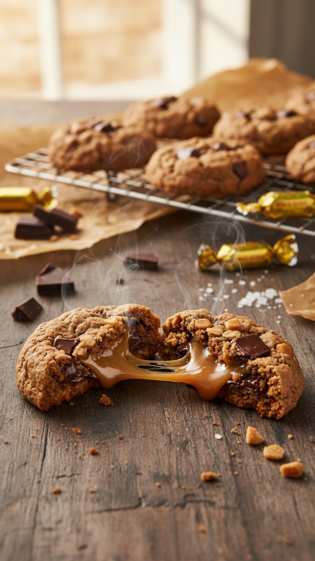 Weiche Schoko Hafer Cookies mit Salzkaramell Tropfen Preparation