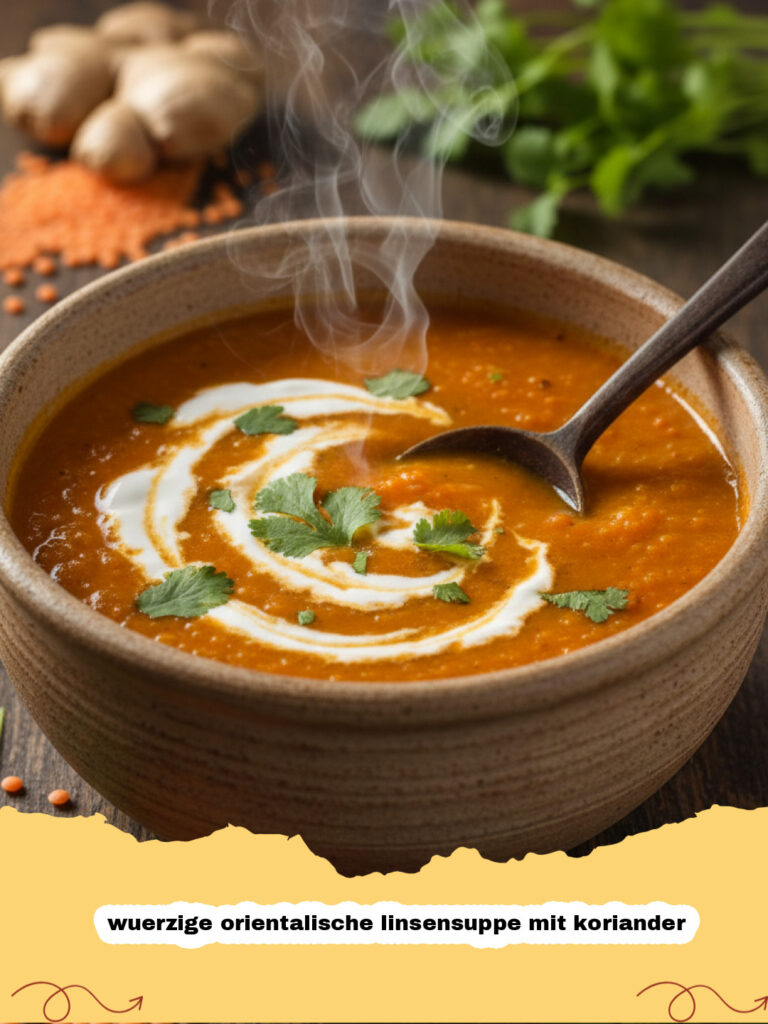 wuerzige orientalische linsensuppe mit koriander - Schüssel mit wuerziger orientalischer Linsensuppe mit Koriander und Limettenspalte
