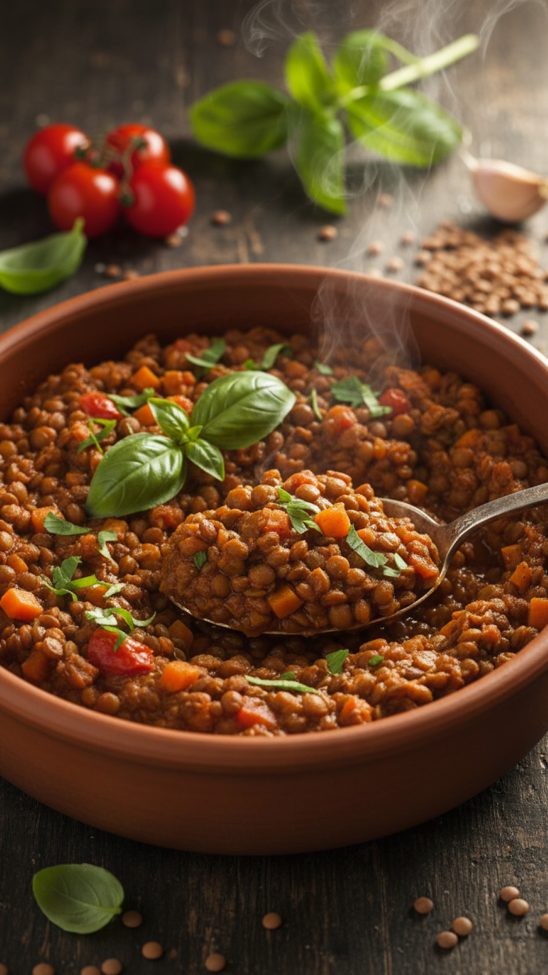 Würzige Linsen Bolognese Vegan Preparation