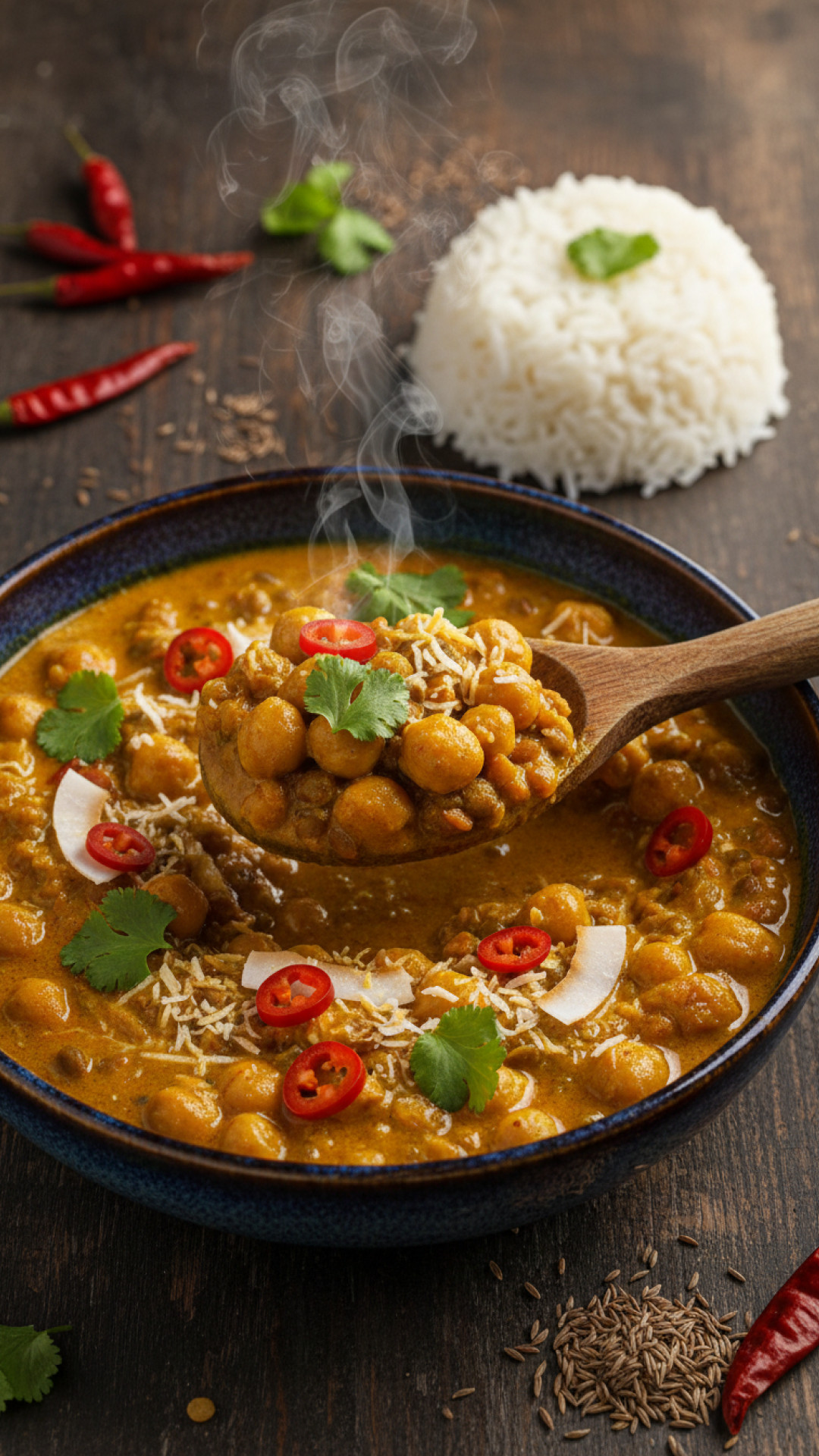 Würzige Linsen-Kichererbsen-Curry mit Kokosmilch Preparation