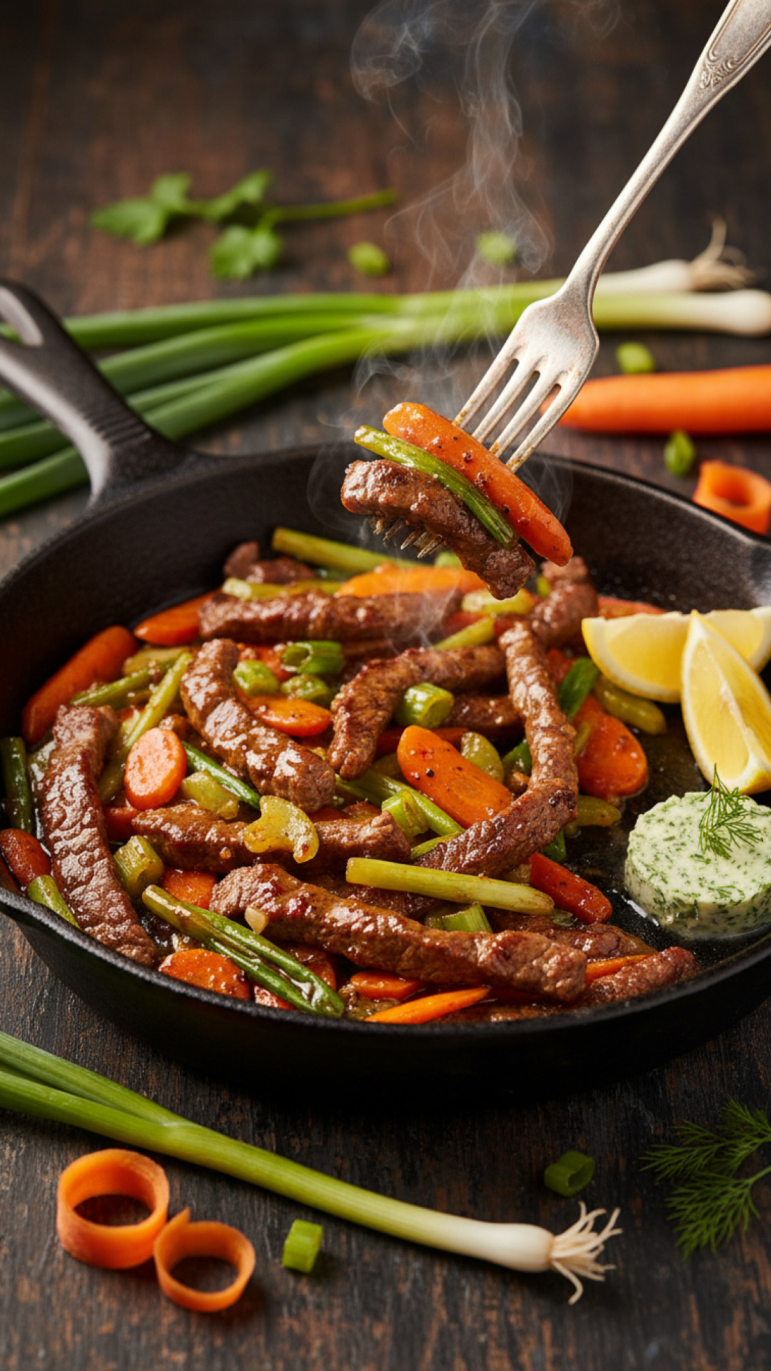 Würzige Rinderstreifen Pfanne mit Gemüse Preparation