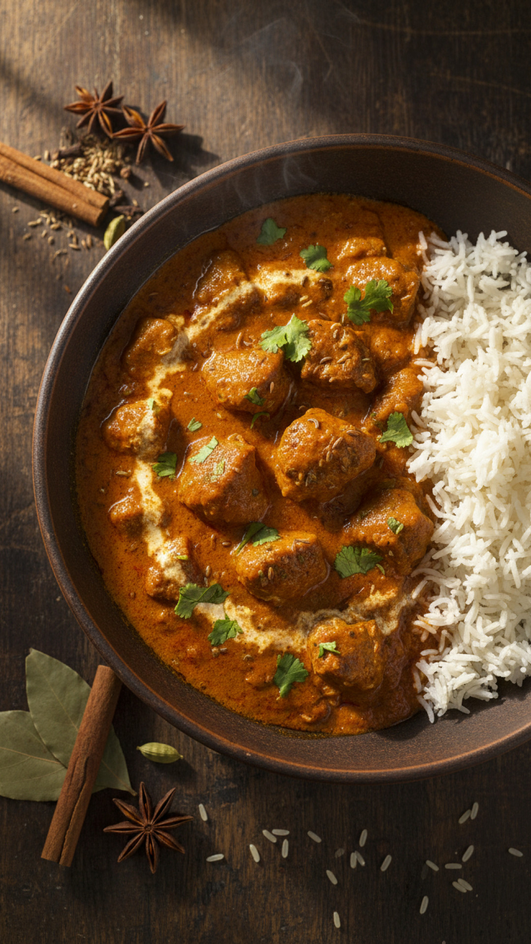Würziges Lamm Curry mit Kokosmilch und Basmatireis Preparation