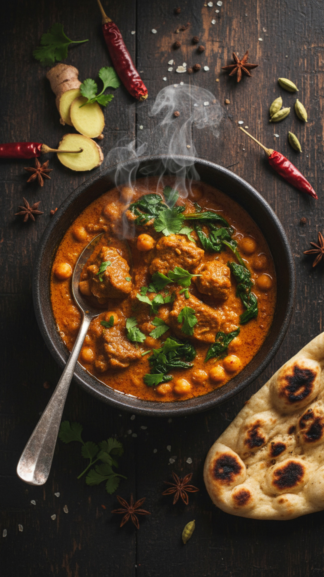 Würziges Lammcurry mit Kichererbsen und Spinat Preparation