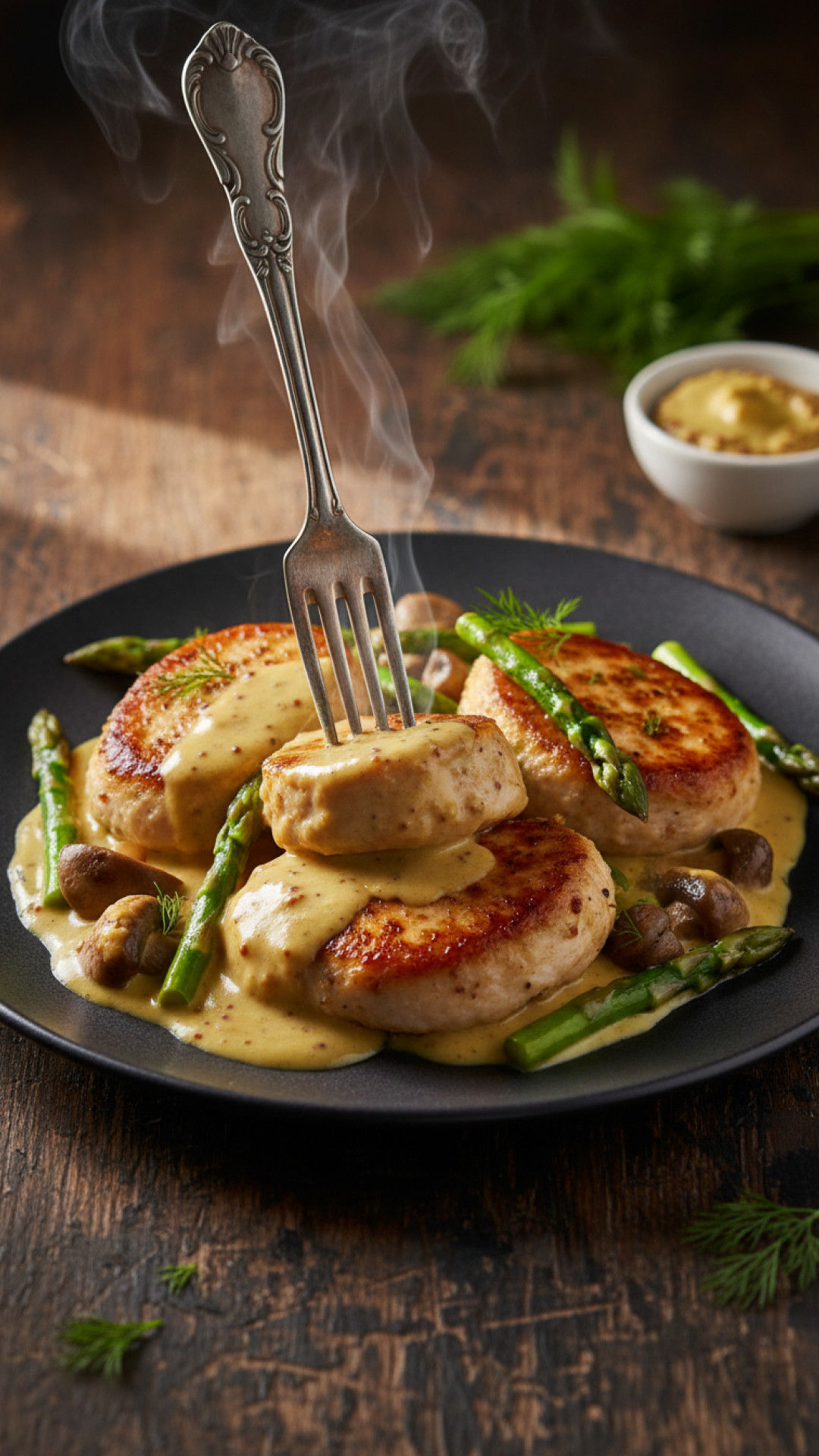 Zarte Putenmedaillons in Senf-Sahne-Sauce Preparation