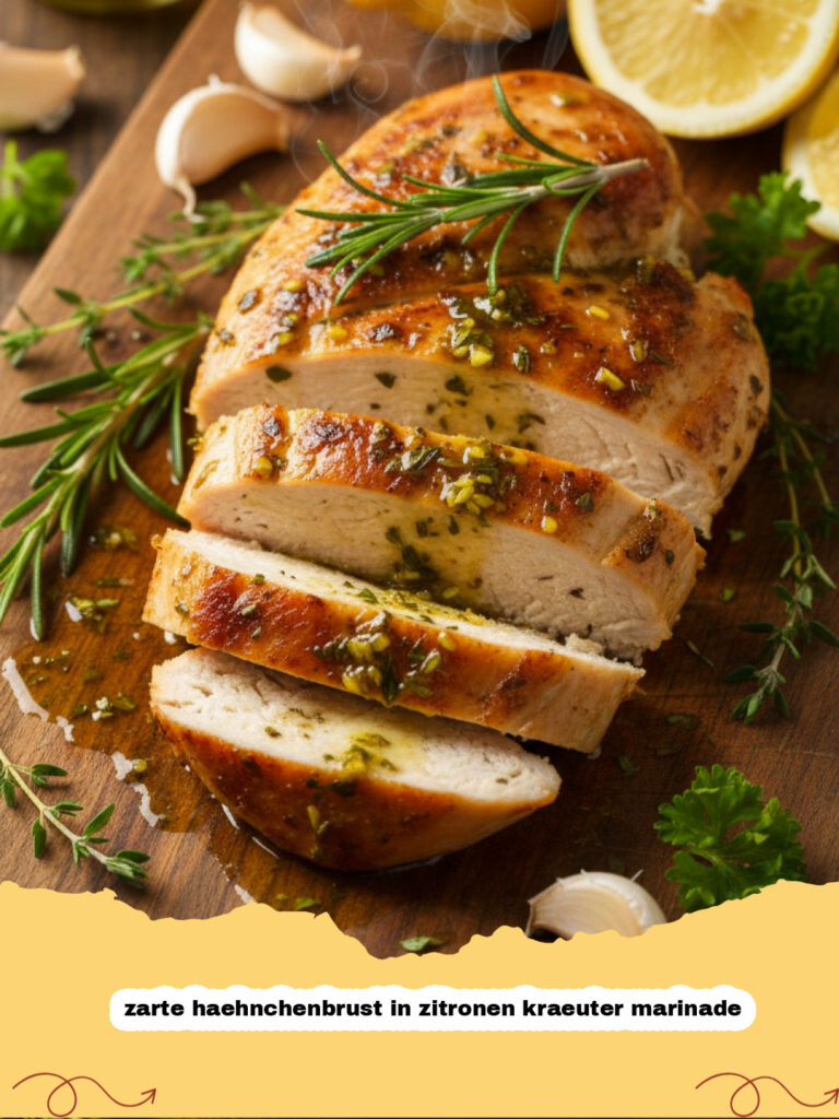 zarte haehnchenbrust in zitronen kraeuter marinade - Zarte Hähnchenbrust in Zitronen-Kräuter-Marinade mit frischen Kräutern und Zitronenscheiben