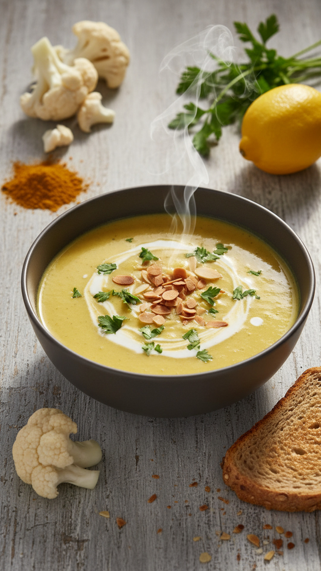 Cremige Blumenkohlsuppe mit Curry und Kokosmilch Preparation