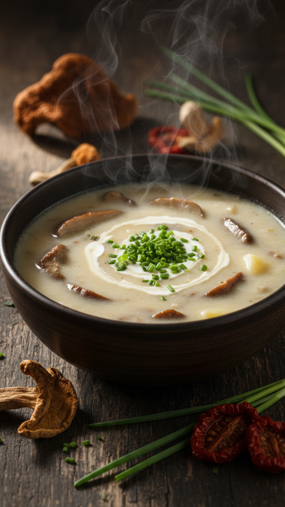 Cremige Pilzsuppe mit Steinpilzen und Kartoffeln Preparation
