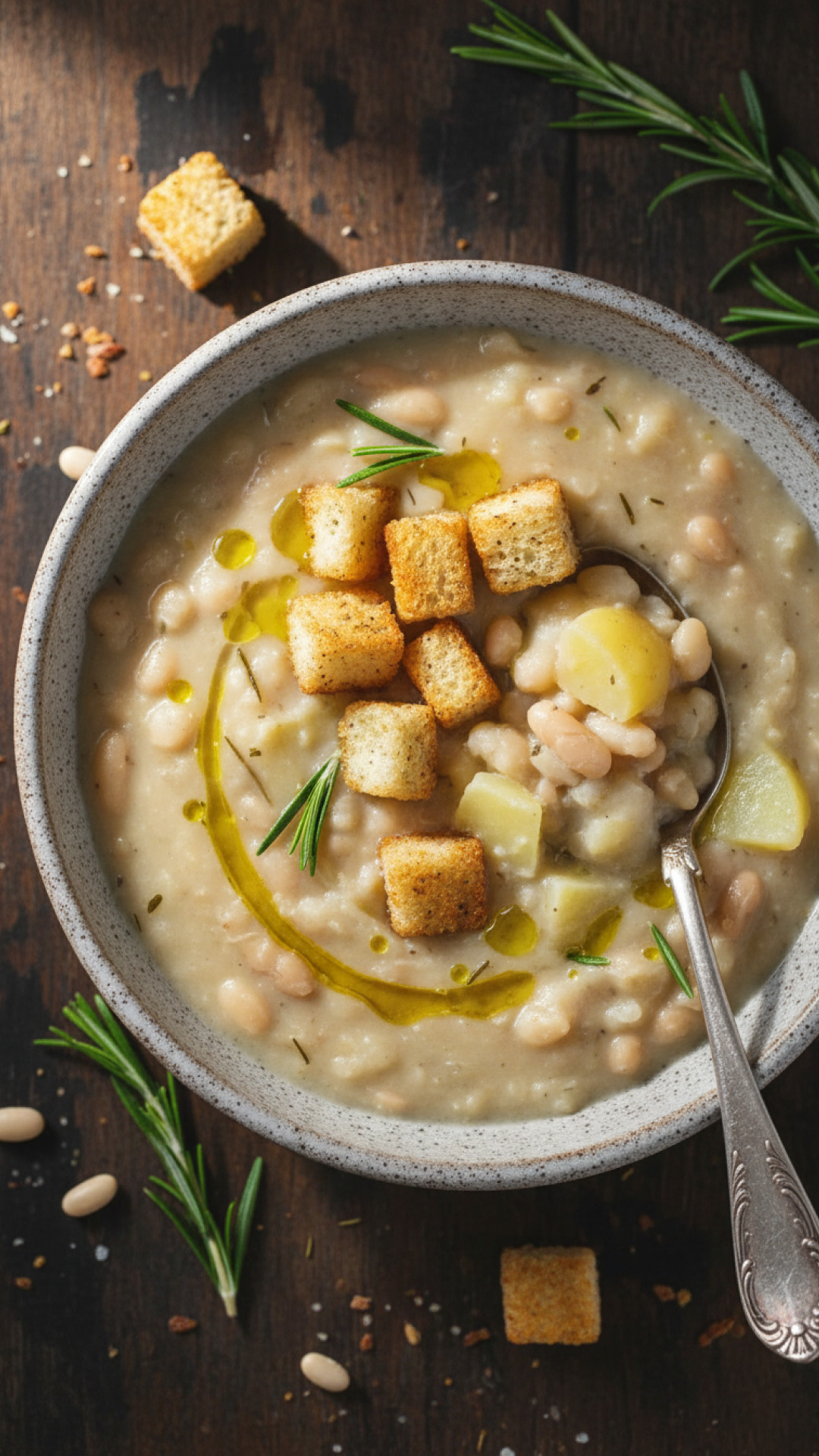 Cremige Weiße Bohnensuppe mit Rosmarin und Kartoffeln Preparation