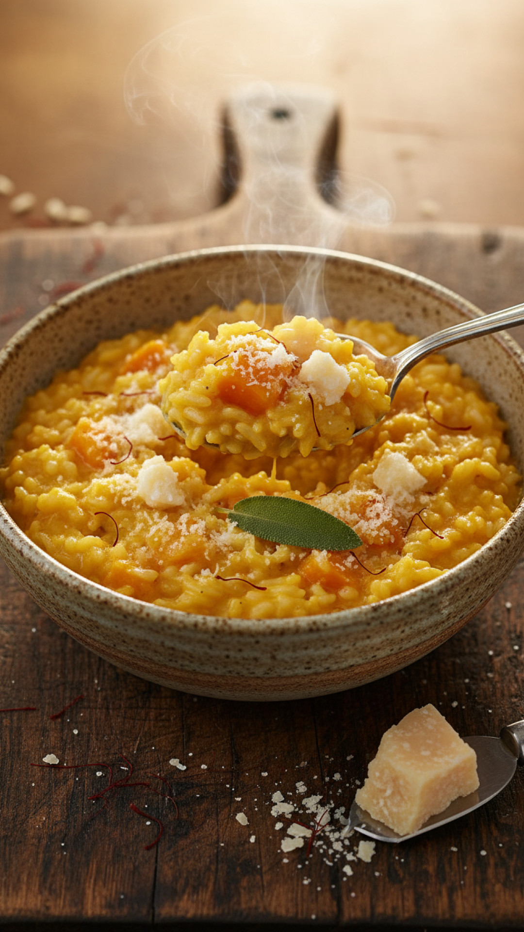 Cremiges Kürbisrisotto mit Safran und Parmesan Preparation