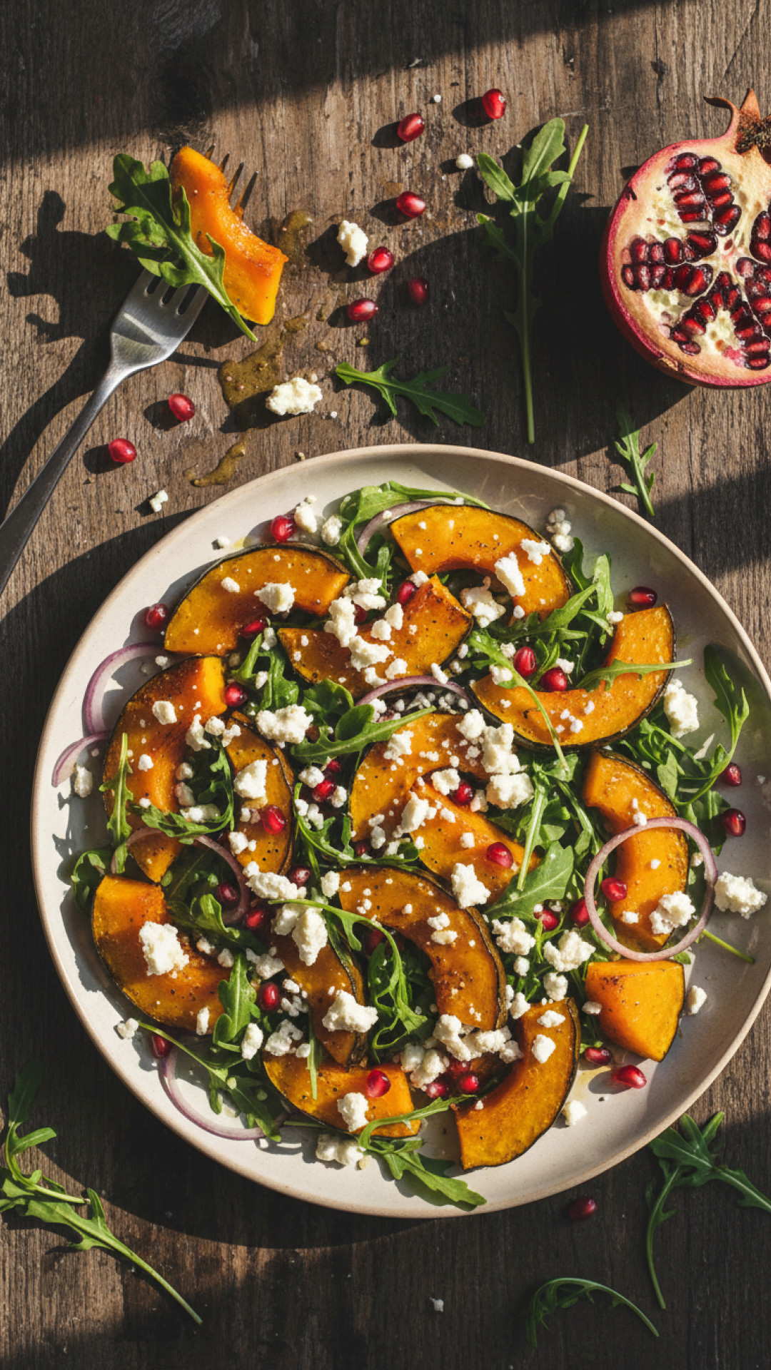 Herbstlicher Kürbis-Feta-Salat mit Granatapfel Preparation