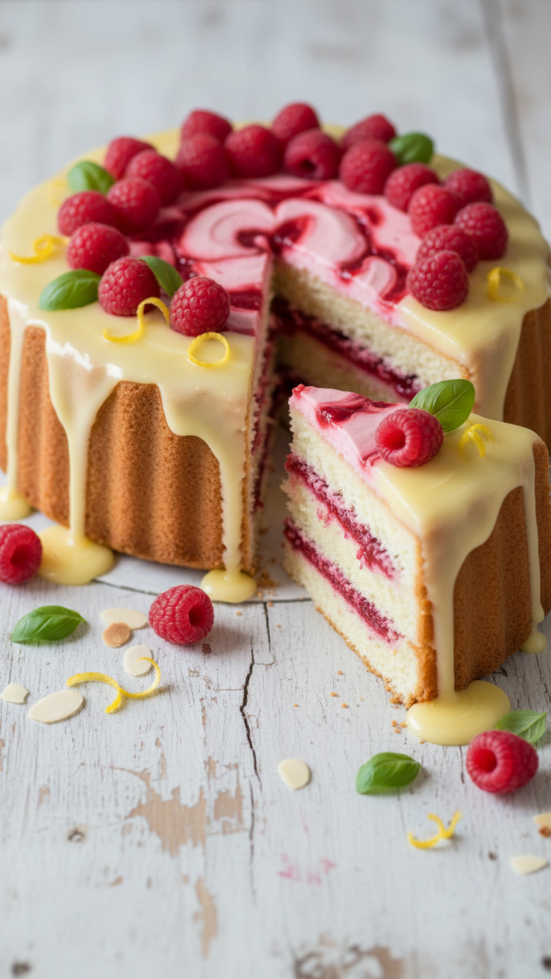 Himbeer-Basilikum-Torte mit Limoncello-Guss (Alkoholfrei) Preparation
