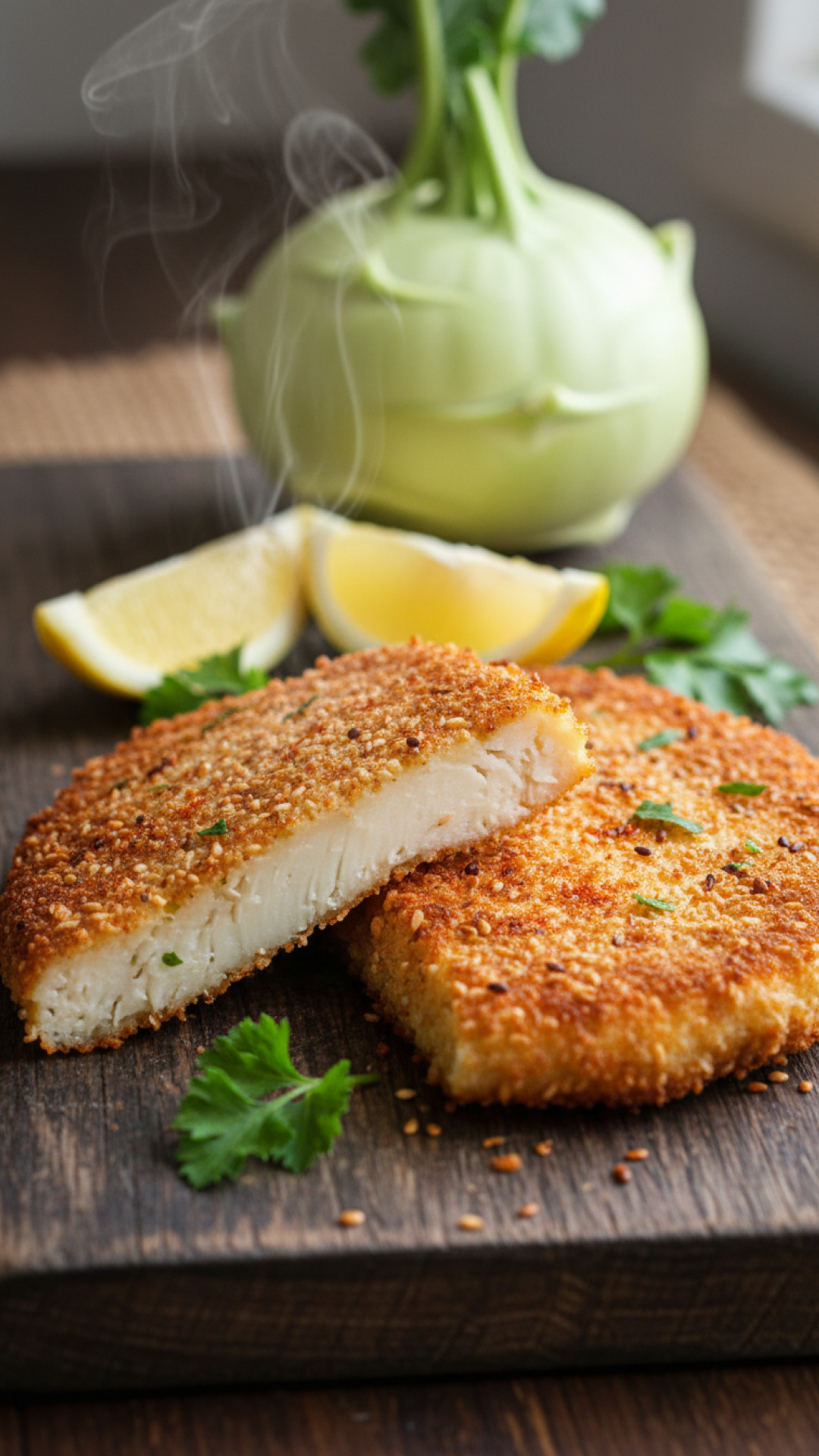 Knusprige Kohlrabi Schnitzel Vegan mit Semmelbröseln Preparation