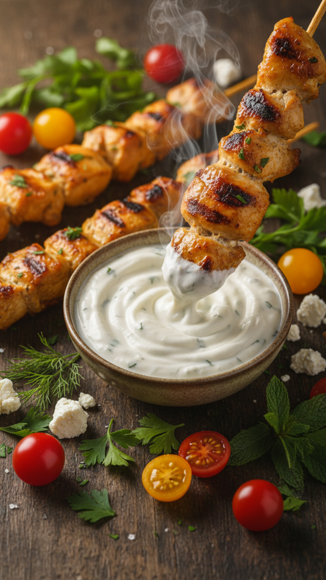 Marinierte Hähnchenspieße mit Joghurt und Knoblauch Preparation