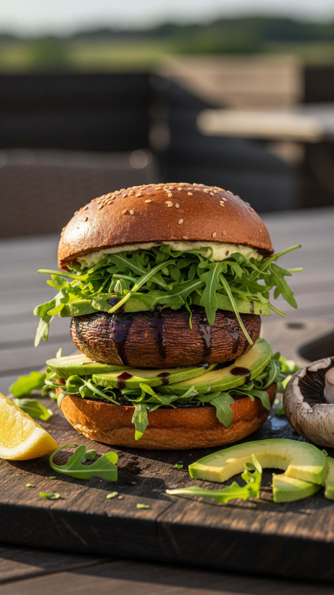 Portobello Burger mit Avocado und Rucola Preparation