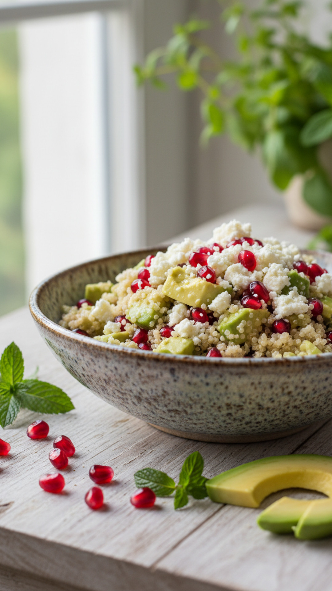 Quinoa Salat mit Avocado, Granatapfel und Feta Preparation