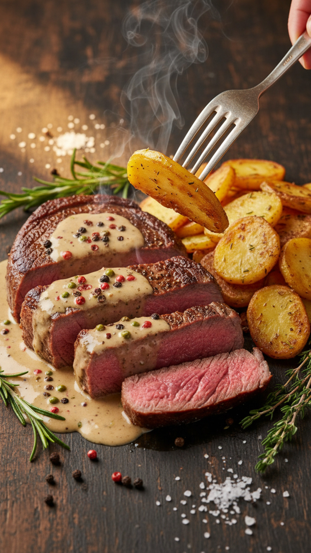 Rindersteak mit Pfefferrahmsauce und Knusprigen Bratkartoffeln Preparation