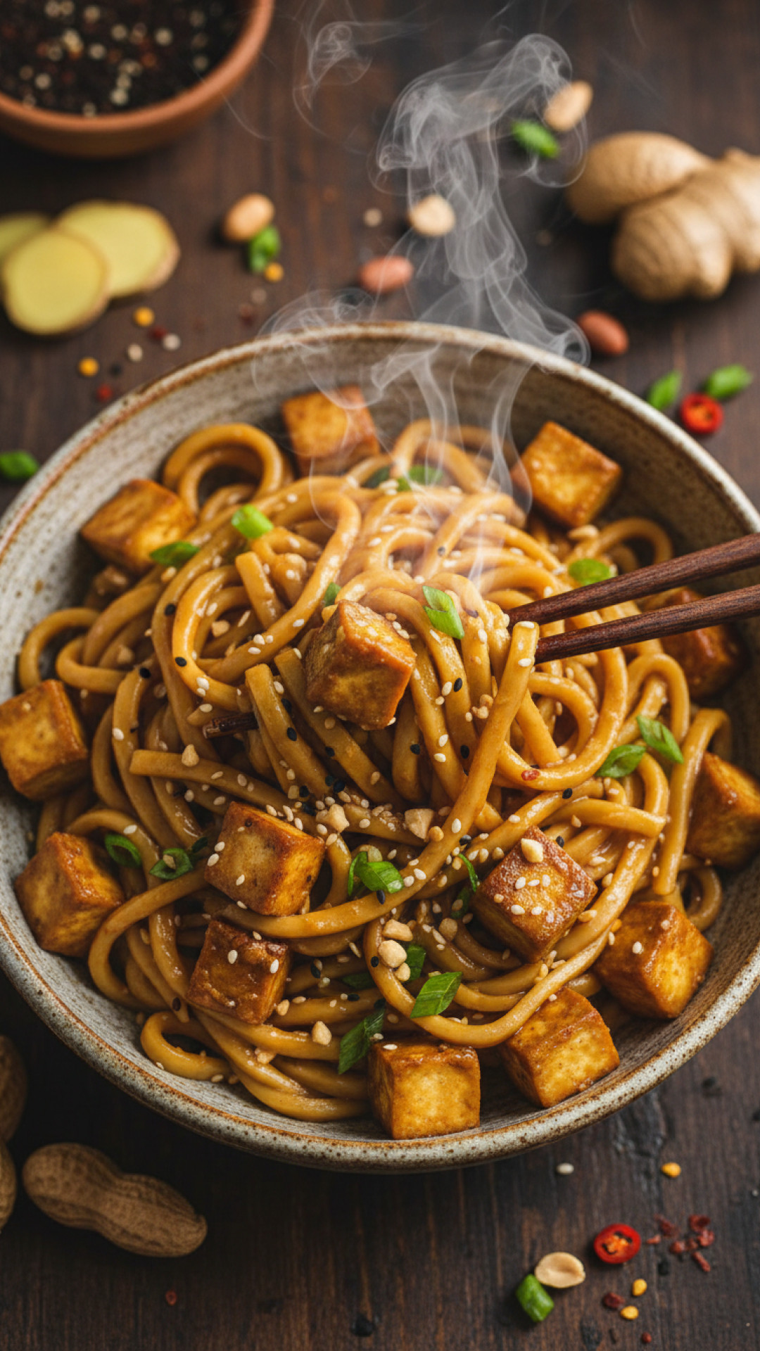Schnelle Asia Nudelpfanne mit Gemüse und Tofu Preparation