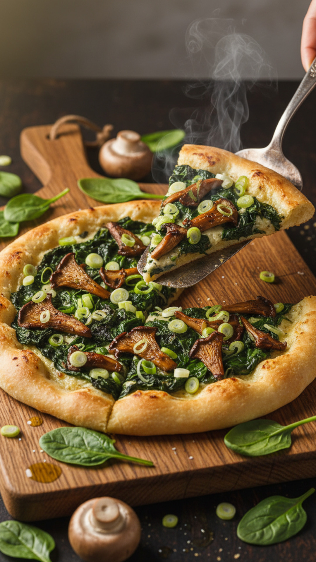 Veganer Flammkuchen mit Spinat und Pilzen Preparation